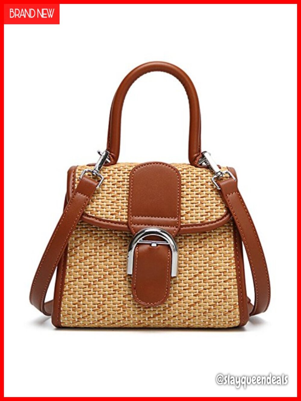 Straw Woven Satchel Crossbody Bag PU Leather Small Messenger